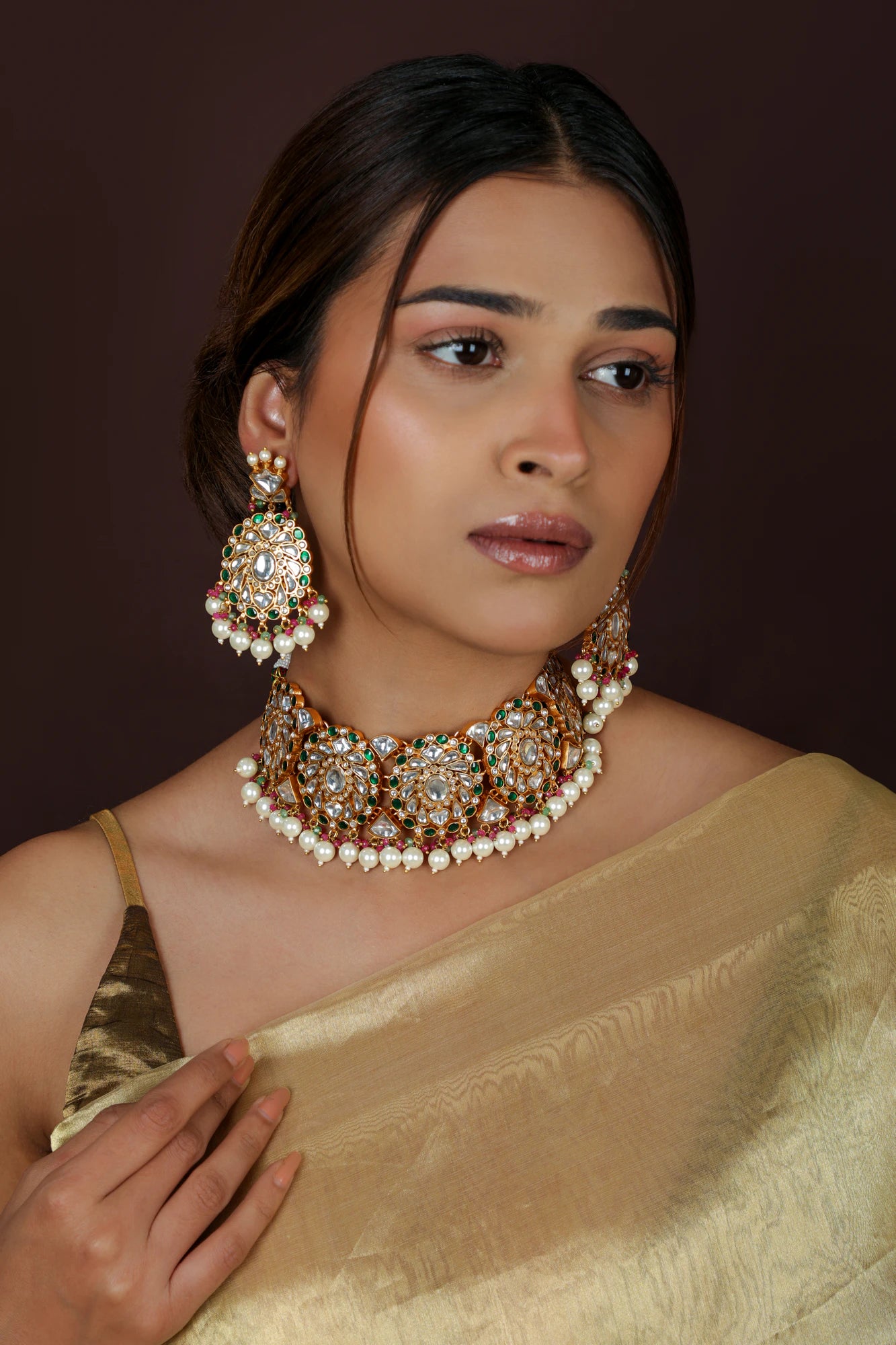 Traditional Indian Jadau Bridal Choker Jewellery Set