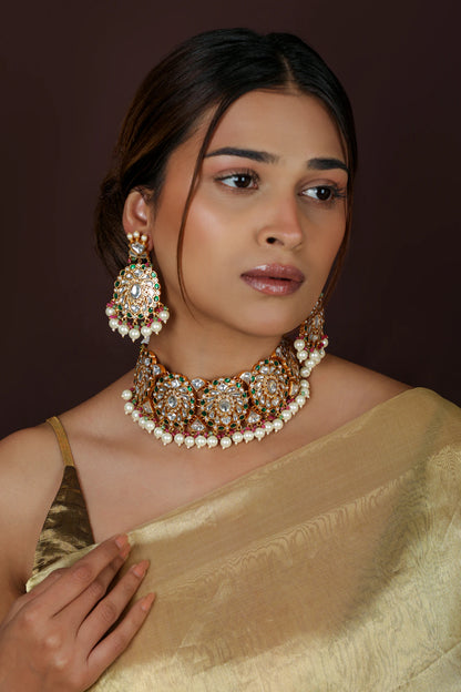 Traditional Indian Jadau Bridal Choker Jewellery Set