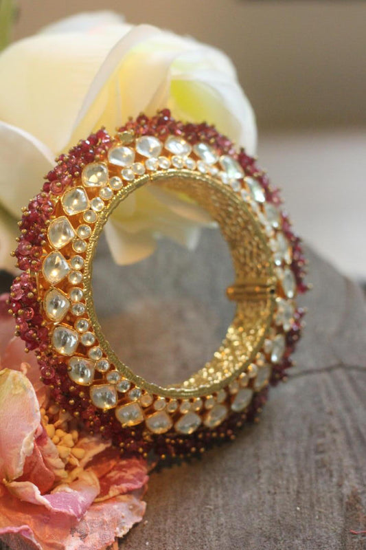 Pacheli Bangles In Rajasthani Style Beaded With Pastel Pink Beads(Single)