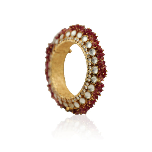 Pacheli Bangles In Rajasthani Style Beaded With Pastel Pink Beads(Single)