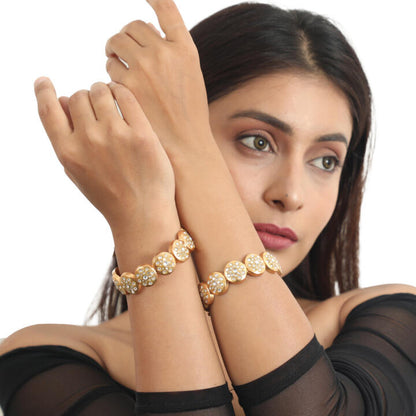 22Kt Gold Plated Bangle In Unque Design Studded With White Jadtar Stones(Single)