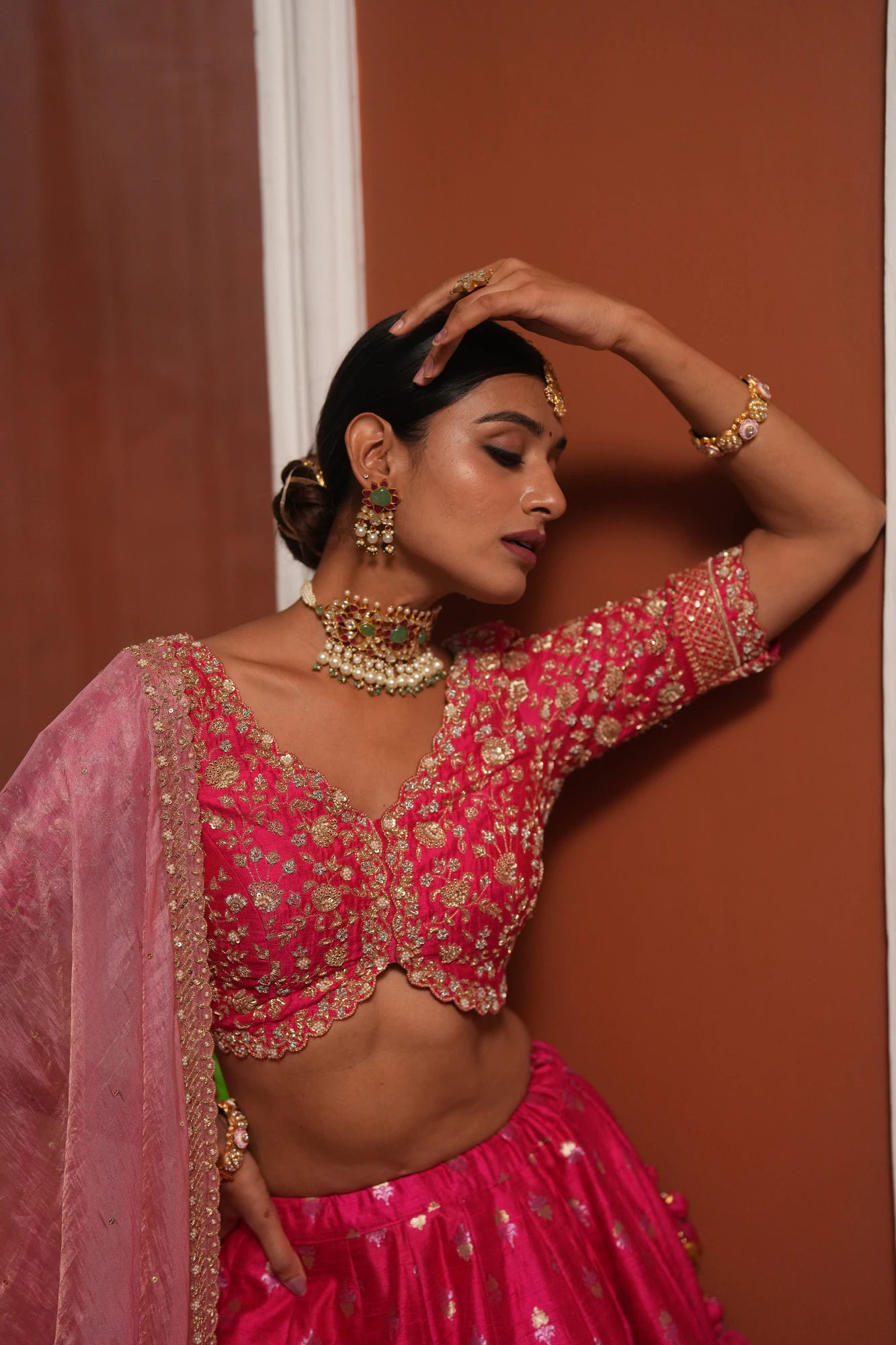 Pink And Green Meena Work Bangles (Single Pc)