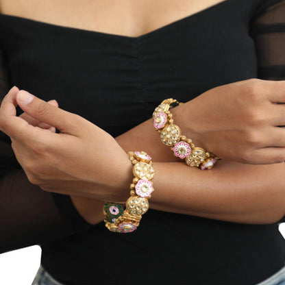 Pink And Green Meena Work Bangles (Single Pc)