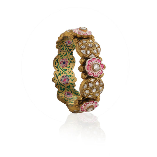 Pink And Green Meena Work Bangles (Single Pc)