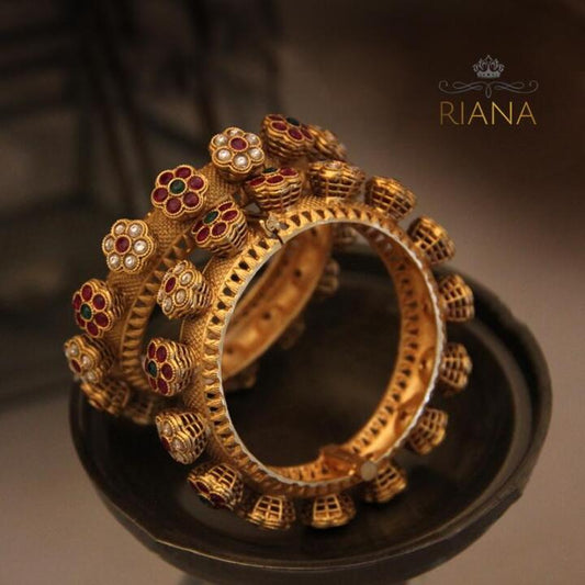 South Style Pacheli Bangle In Multicolour Stones(Pair)