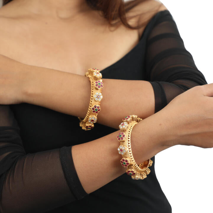 South Style Pacheli Bangle In Multicolour Stones(Pair)