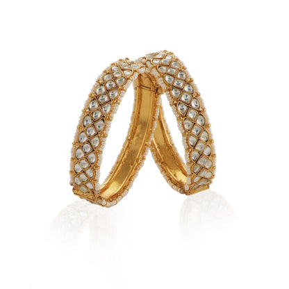 Riana Set Of 2 White Jadtar Bangles With Moti Work(Pair)