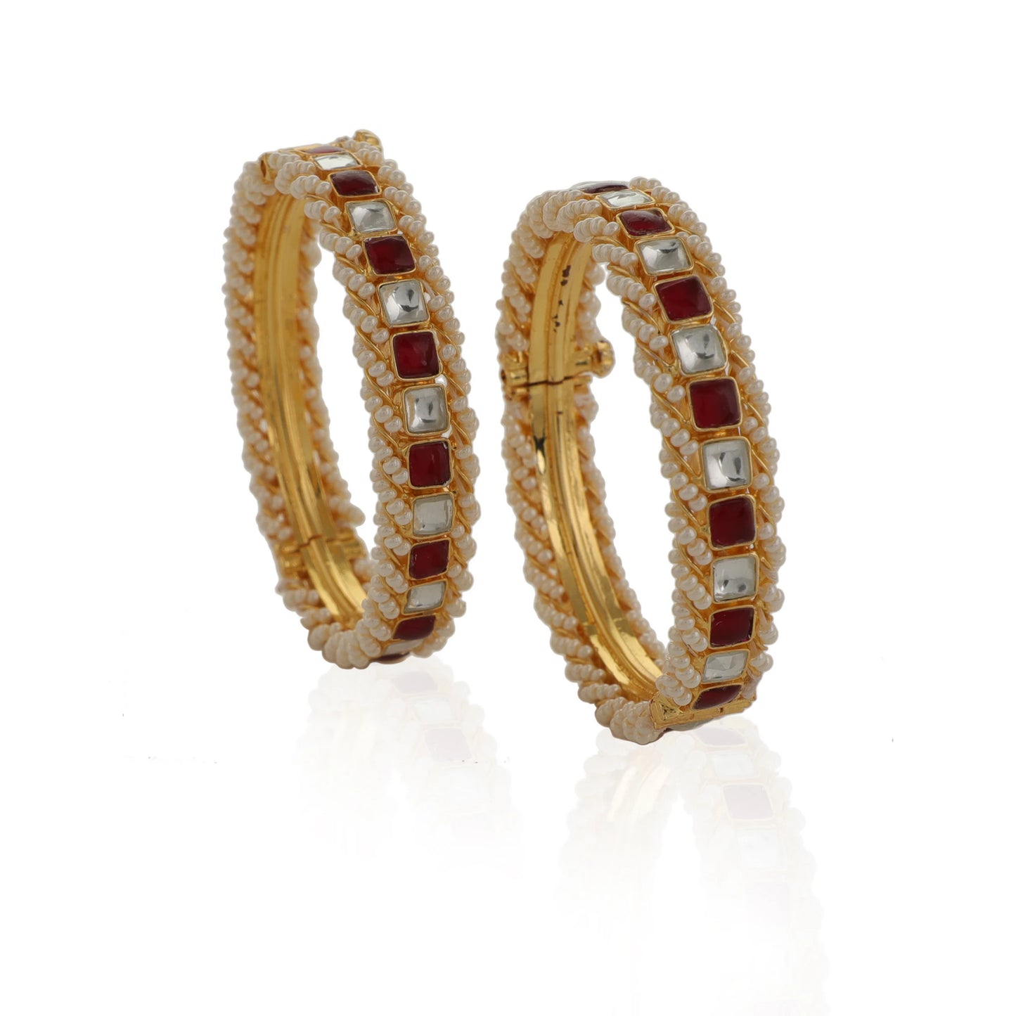 Pink And White Jadtar Bangles(Pair)