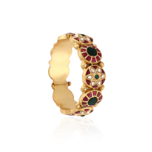 Statement Jadau Emerald Red & Green 22Kt Gold Plated Bangles(Single Pc)