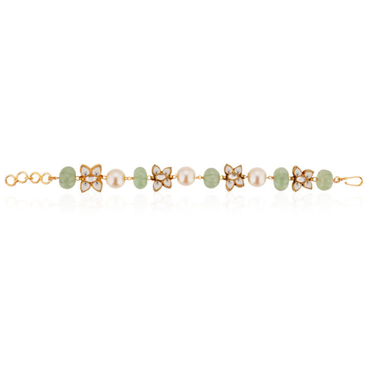 White Butterfly Stone With Sea Green Bead And Pearl Bracelet
