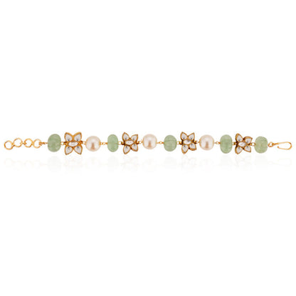 White Butterfly Stone With Sea Green Bead And Pearl Bracelet