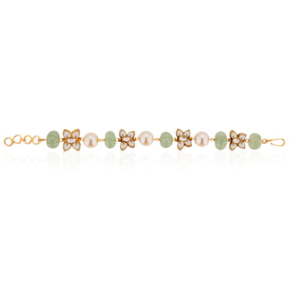 White Butterfly Stone With Sea Green Bead And Pearl Bracelet