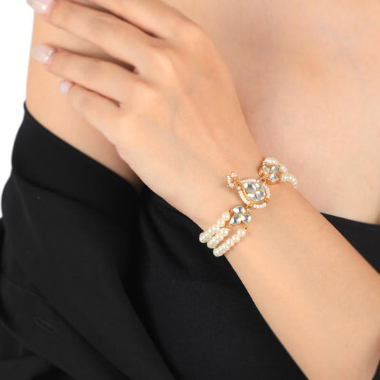 Indian Cultured White Pearl With Jadtar Stone Bracelet