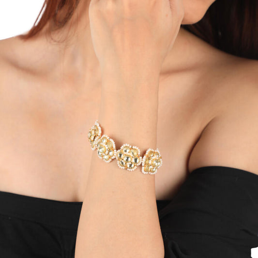 Semi Precious Elegant Bracelet For Girls 22Kt Gold  In Floral Design Handcrafted