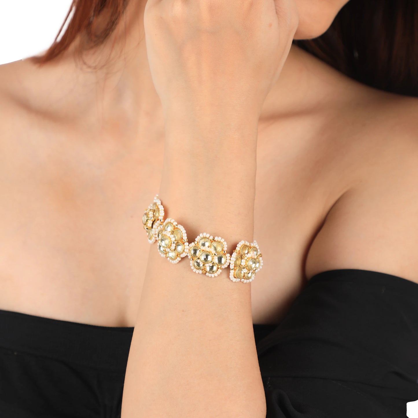 Semi Precious Elegant Bracelet For Girls 22Kt Gold  In Floral Design Handcrafted