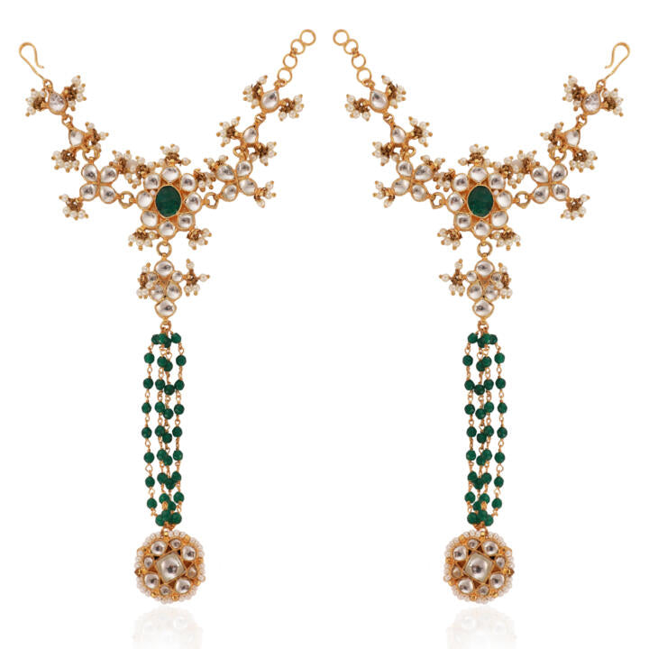 Indian Wedding Wear Green & White Hathphool With White Hangings(Pair)
