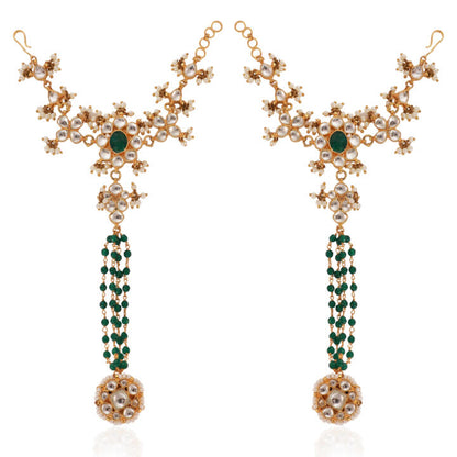 Indian Wedding Wear Green & White Hathphool With White Hangings(Pair)
