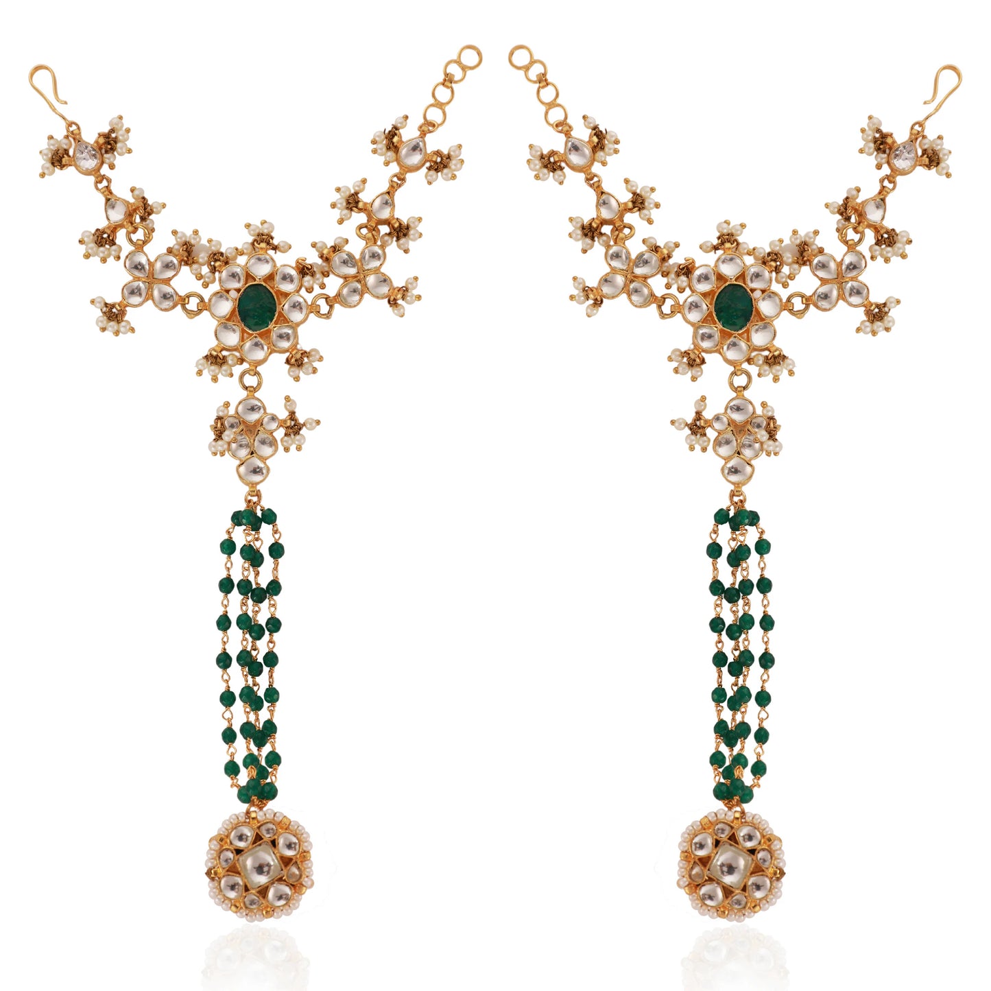 Indian Wedding Wear Green & White Hathphool With White Hangings(Pair)
