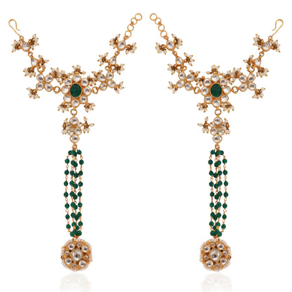 Indian Wedding Wear Green & White Hathphool With White Hangings(Pair)