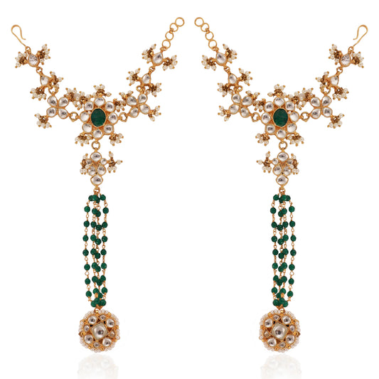 Indian Wedding Wear Green & White Hathphool With White Hangings(Pair)