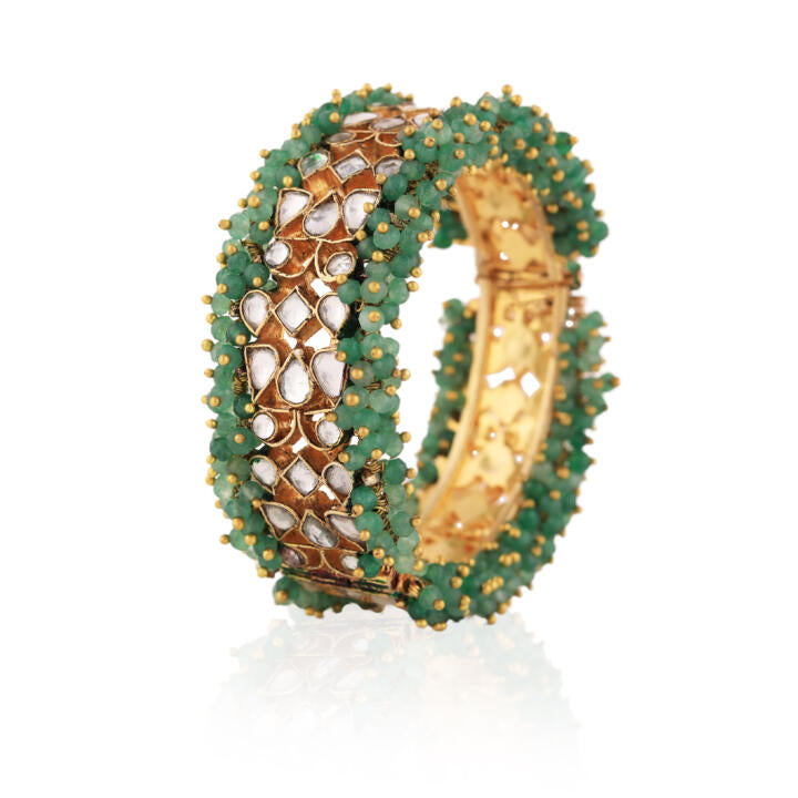 Sea Green Hangings With White Jadtar Bangle(Single Pc)