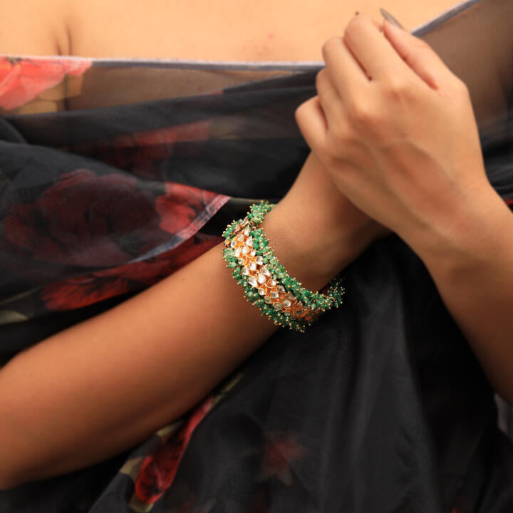 Sea Green Hangings With White Jadtar Bangle(Single Pc)