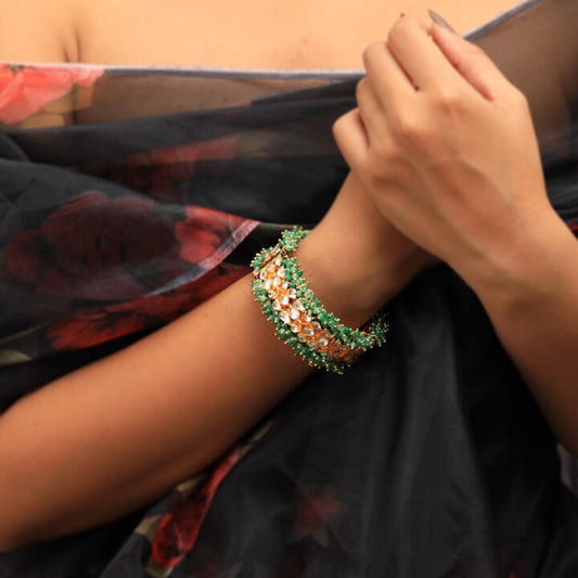 Sea Green Hangings With White Jadtar Bangle(Single Pc)