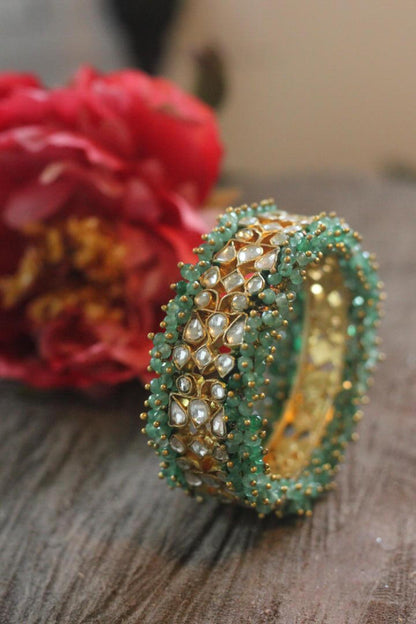 Sea Green Hangings With White Jadtar Bangle(Single Pc)