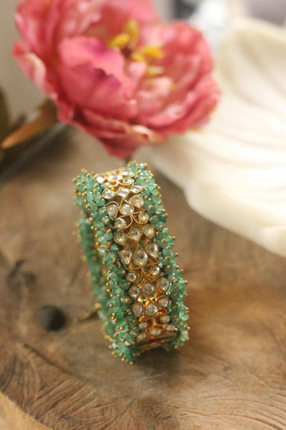 Sea Green Hangings With White Jadtar Bangle(Single Pc)