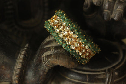 Sea Green Hangings With White Jadtar Bangle(Single Pc)