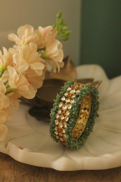 Sea Green Hangings With White Jadtar Bangle(Single Pc)