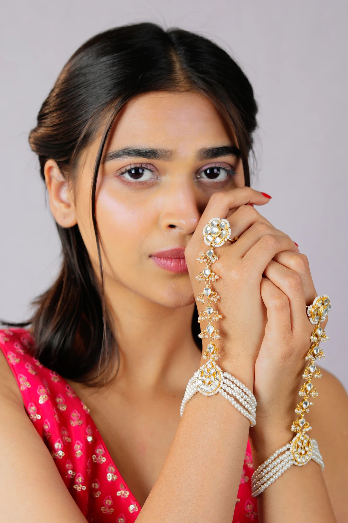 festive wear cum Bridal wear White floral hathphool/Hand harness (pair)