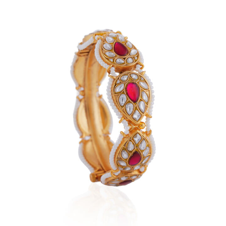 Pink white jadau Bangle (Single pc)