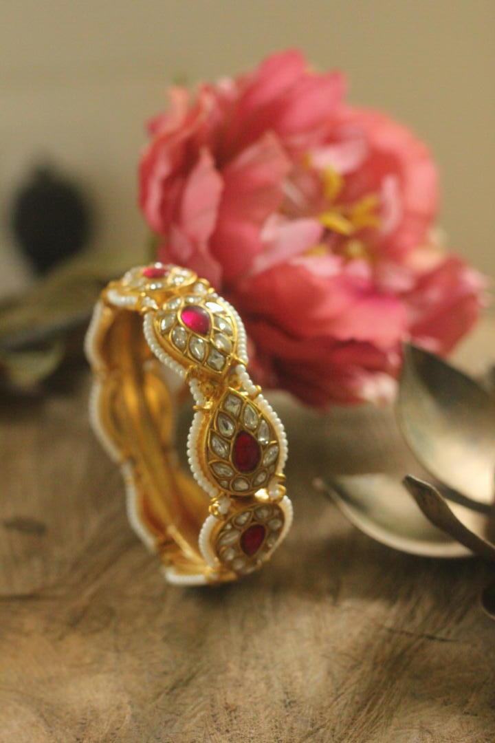 Pink white jadau Bangle (Single pc)