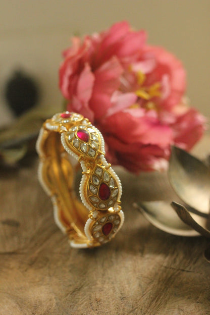 Pink white jadau Bangle (Single pc)