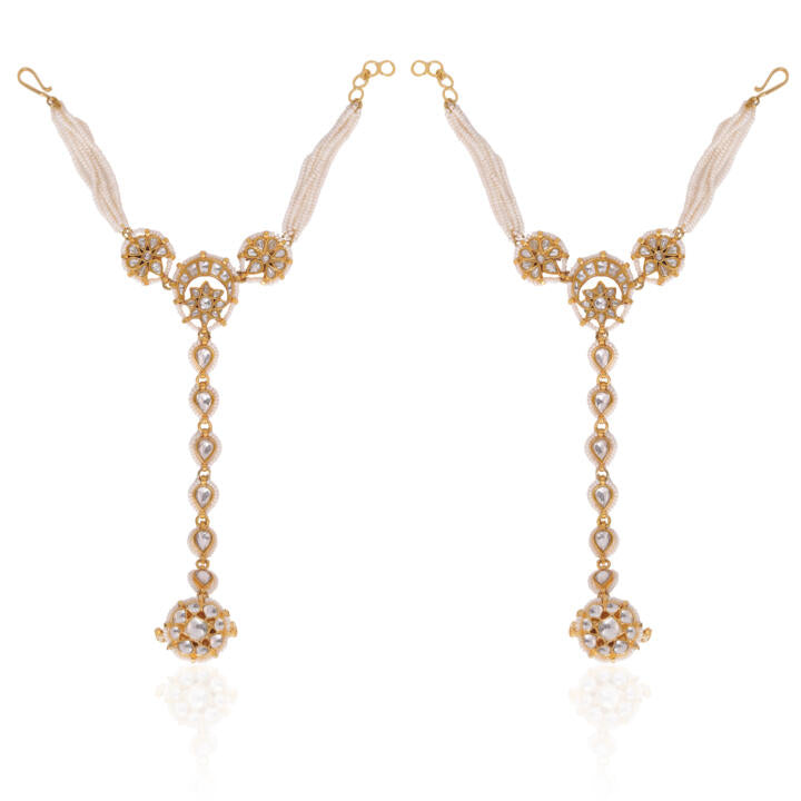 Gold plated white Embellished Hathphool(pair)