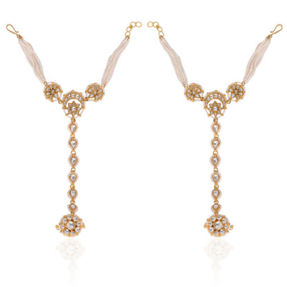 Gold plated white Embellished Hathphool(pair)