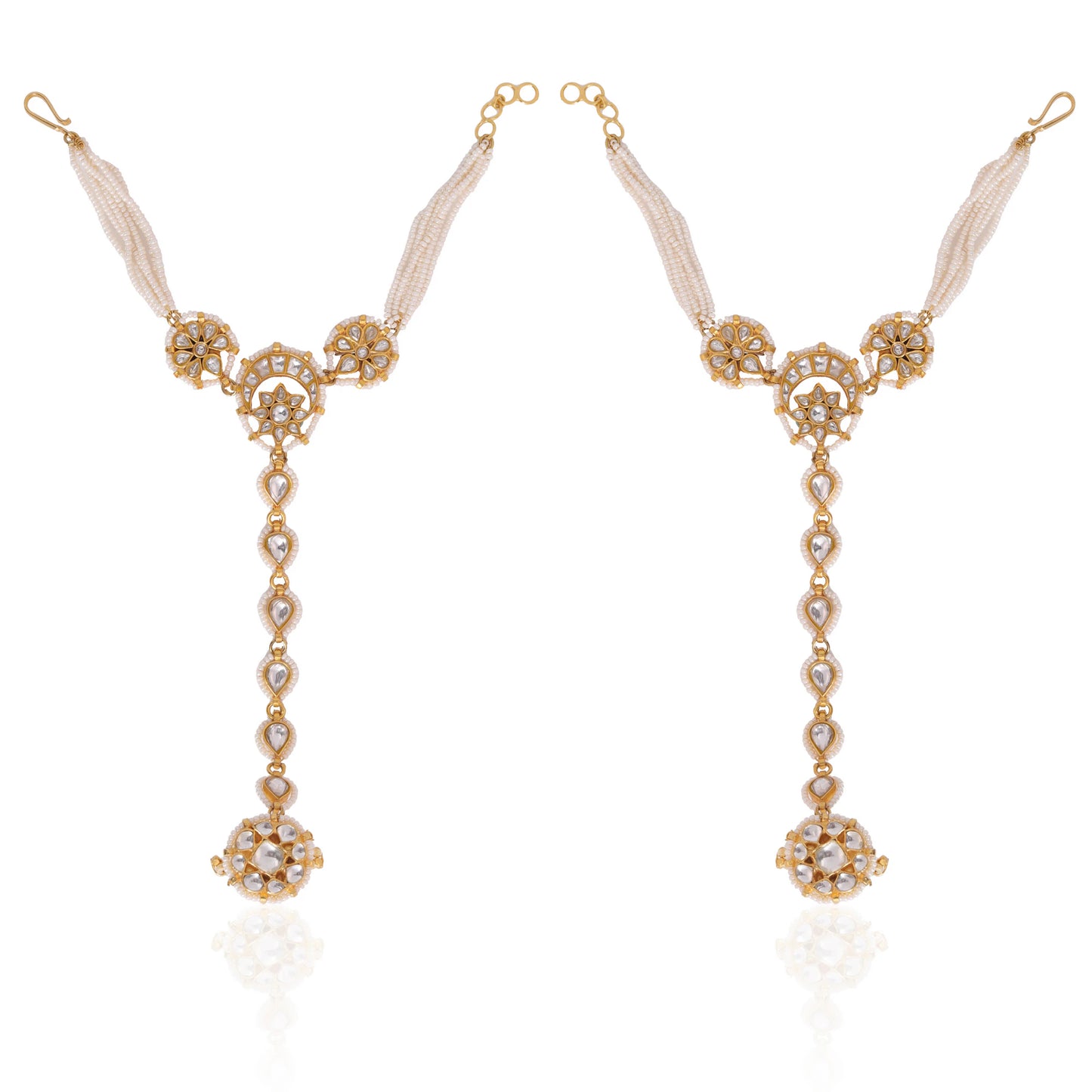 Gold plated white Embellished Hathphool(pair)
