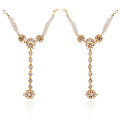 Gold plated white Embellished Hathphool(pair)