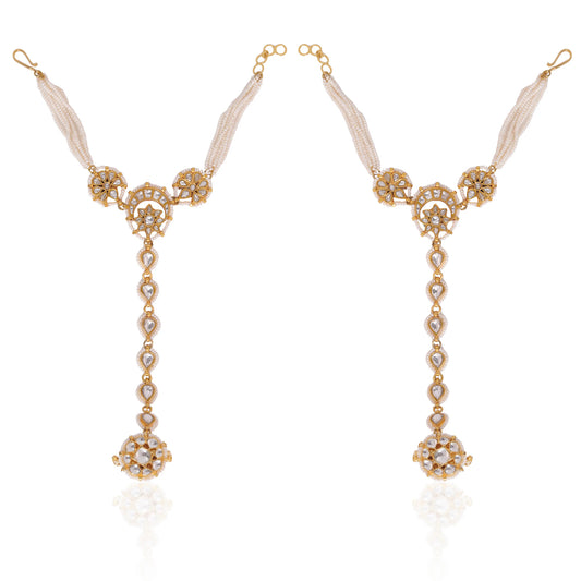 Gold plated white Embellished Hathphool(pair)