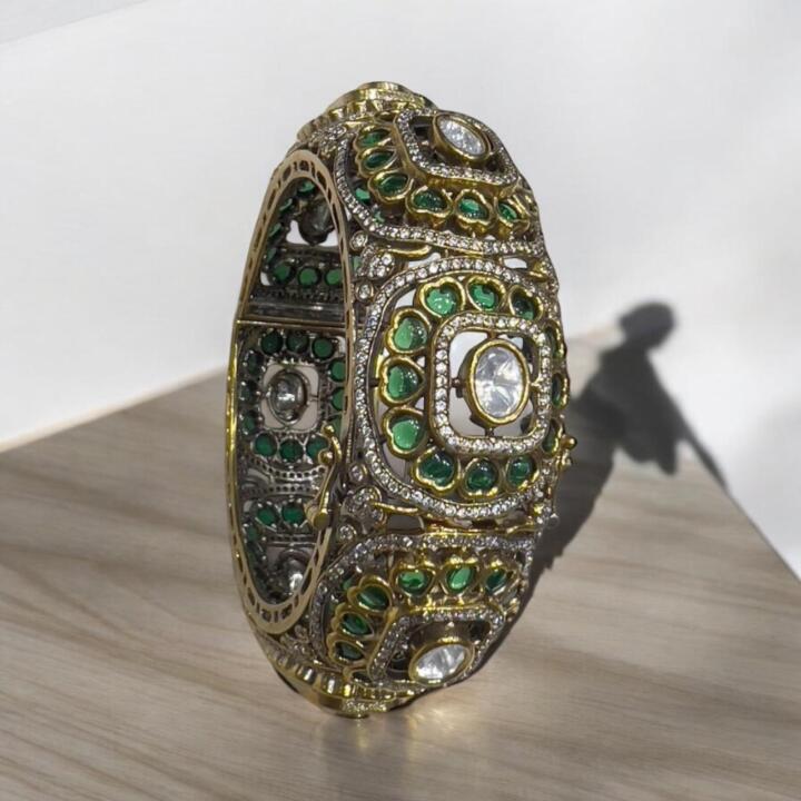 Gold plated green kada bangle(single pc)