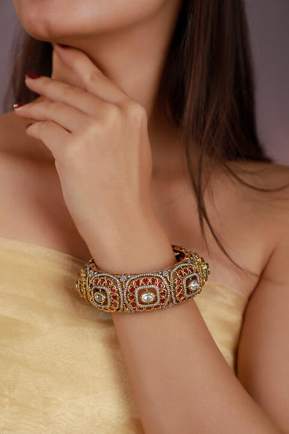 Designer multicolour jadau pink bangle for women((single pc))