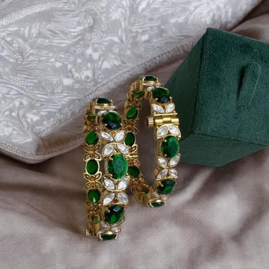 Emerald Green white gold plated Bangle(pair)