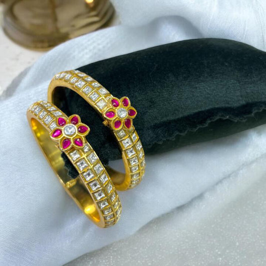 Traditional jadau gold plated pink bangle(single pc)