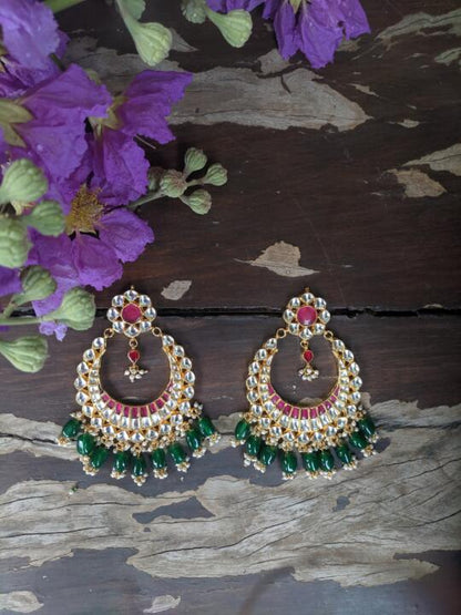 Green And Pink Jadtar Earrings