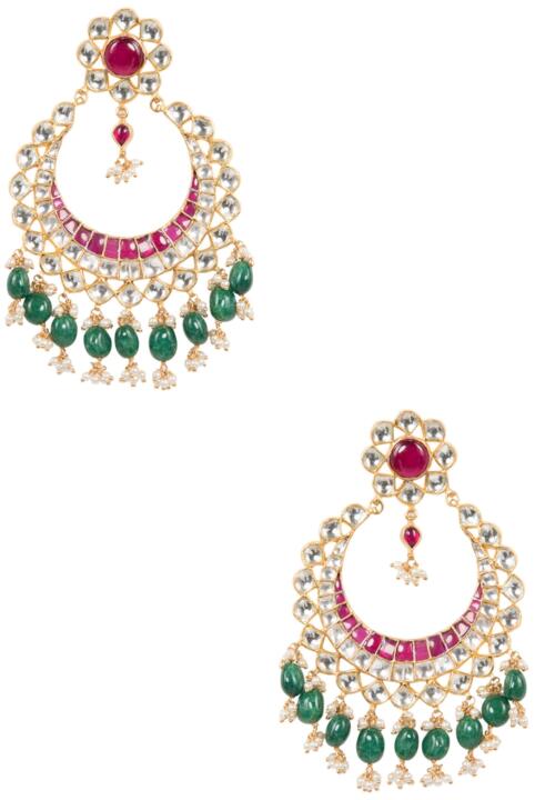 Green And Pink Jadtar Earrings