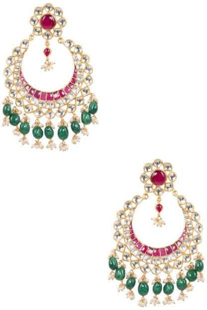 Green And Pink Jadtar Earrings