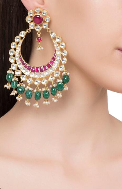 Green And Pink Jadtar Earrings