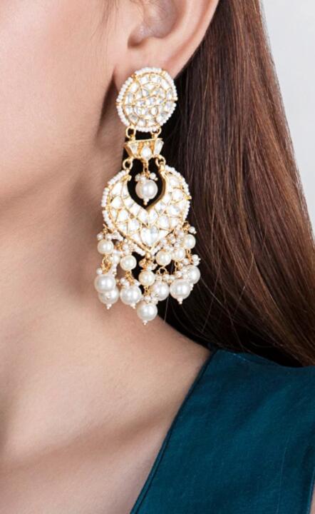 Gold Plated Faux Pearl And Stone Earrings