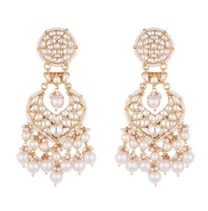 Gold Plated Faux Pearl And Stone Earrings